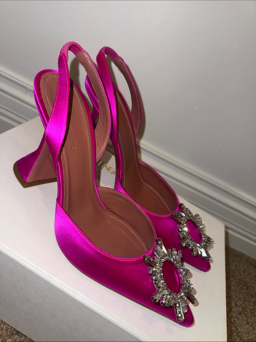 Amina Muaddi Crystal Embellished Slingback Pumps – Size 37/7US